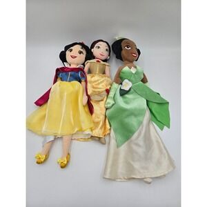 Disney Princess Plush Dolls Lot of 3 Snow White Tiana Aurora 18in Stuffed Toys
